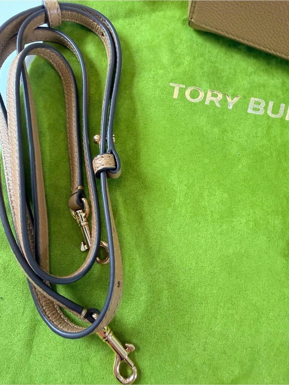Tory Burch ROMY Camel/Tan Pebbled Leather Crossbody with Gold Hardware